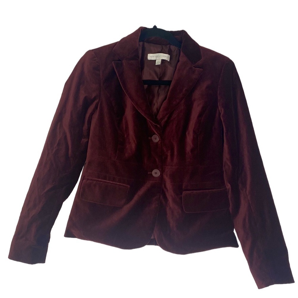 NEW YORK & COMPANY STRETCH PURPLE CRUSHED VELVET SUIT JACKET SIZE 0